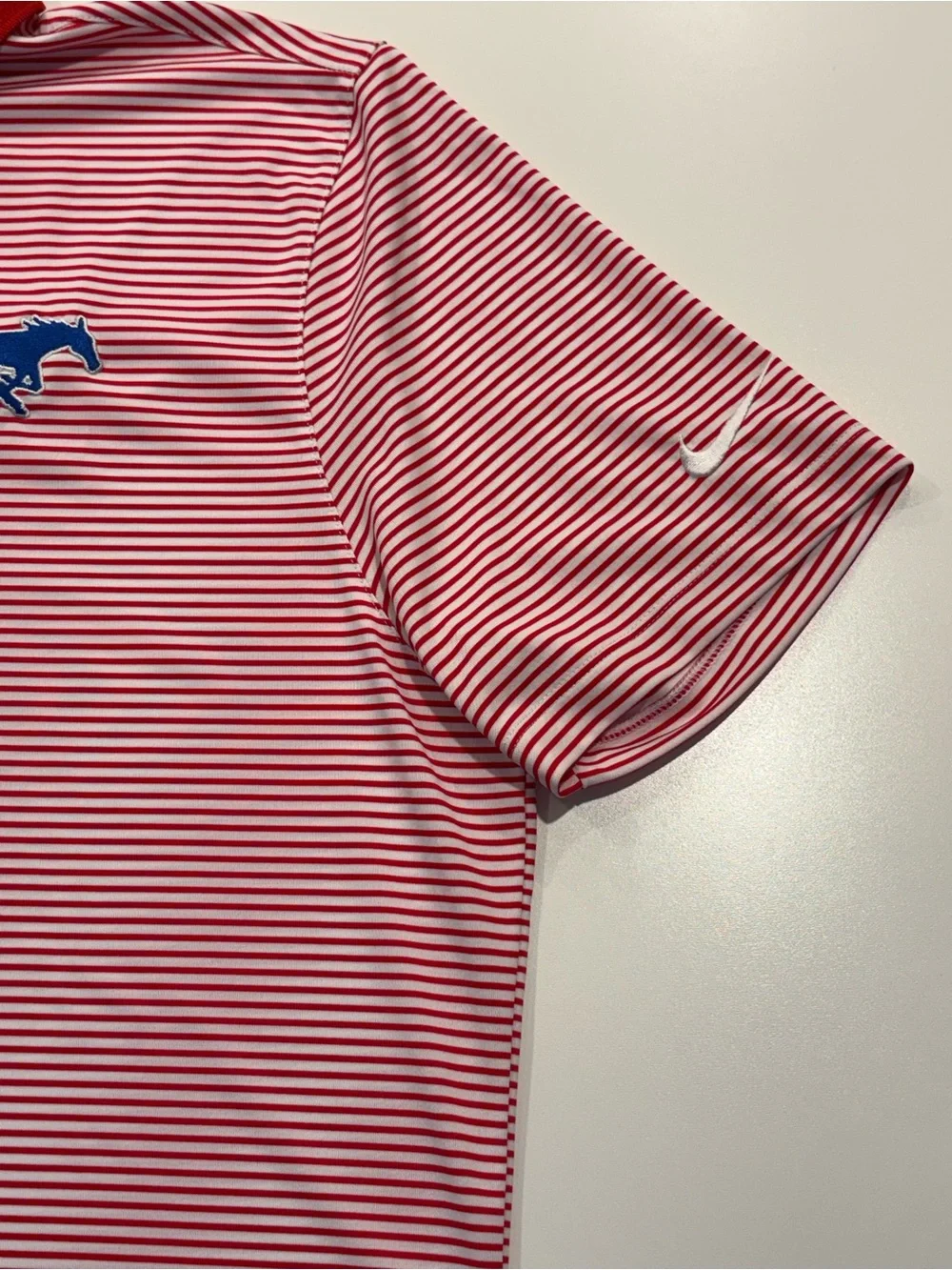 Nike DriGolf Men's Golf Polo Size Large Red White Stripe - SMU Mustangs